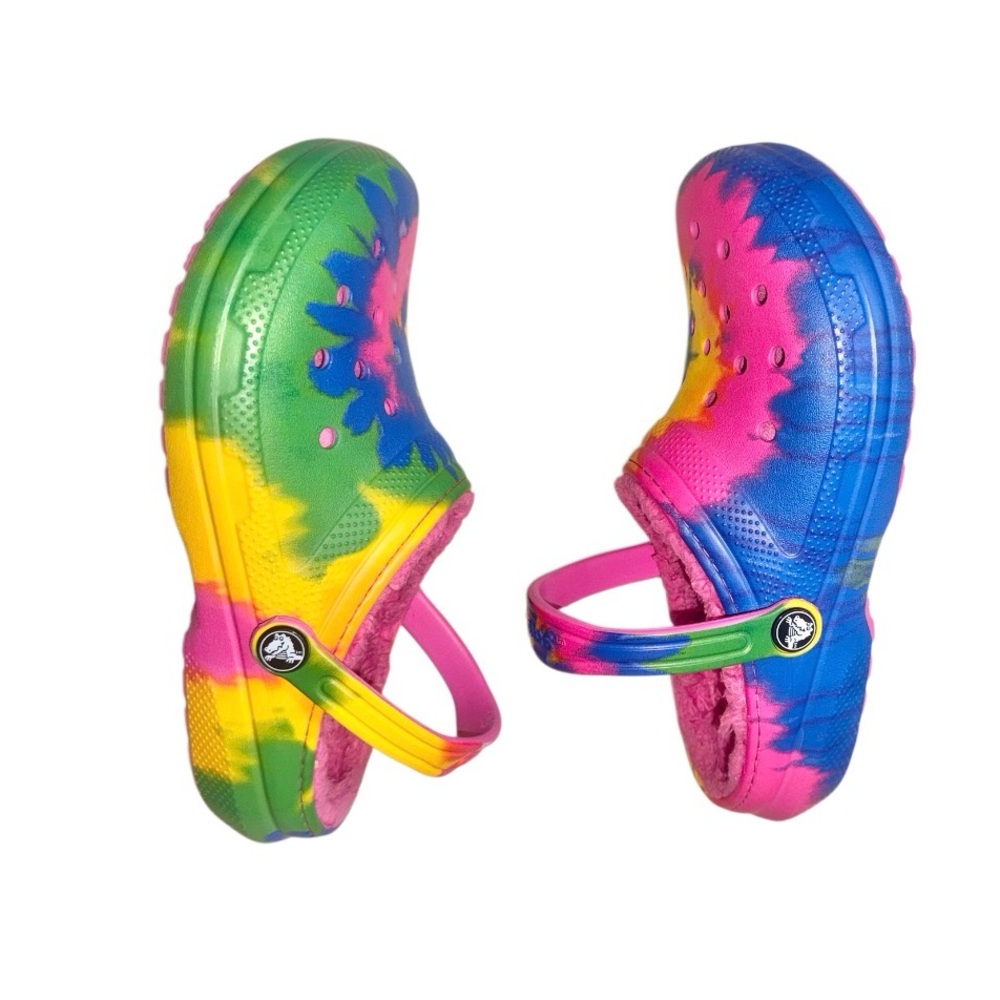 Crocs fur lined CLASSIC Tie Dye kids clogs shoes girl’s shoes size 4 - Picture 5 of 13